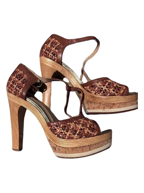Kara Woven Leather T-strap Heels - Pre-Loved